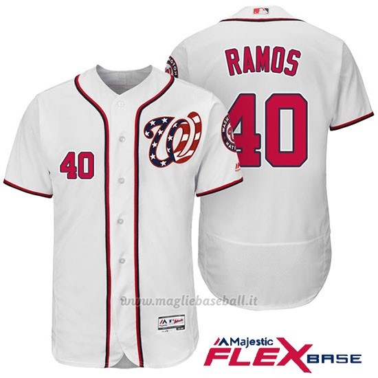Maglia Baseball Uomo Washington Nationals 40 Wilson Ramos Bianco 2017 Flex Base